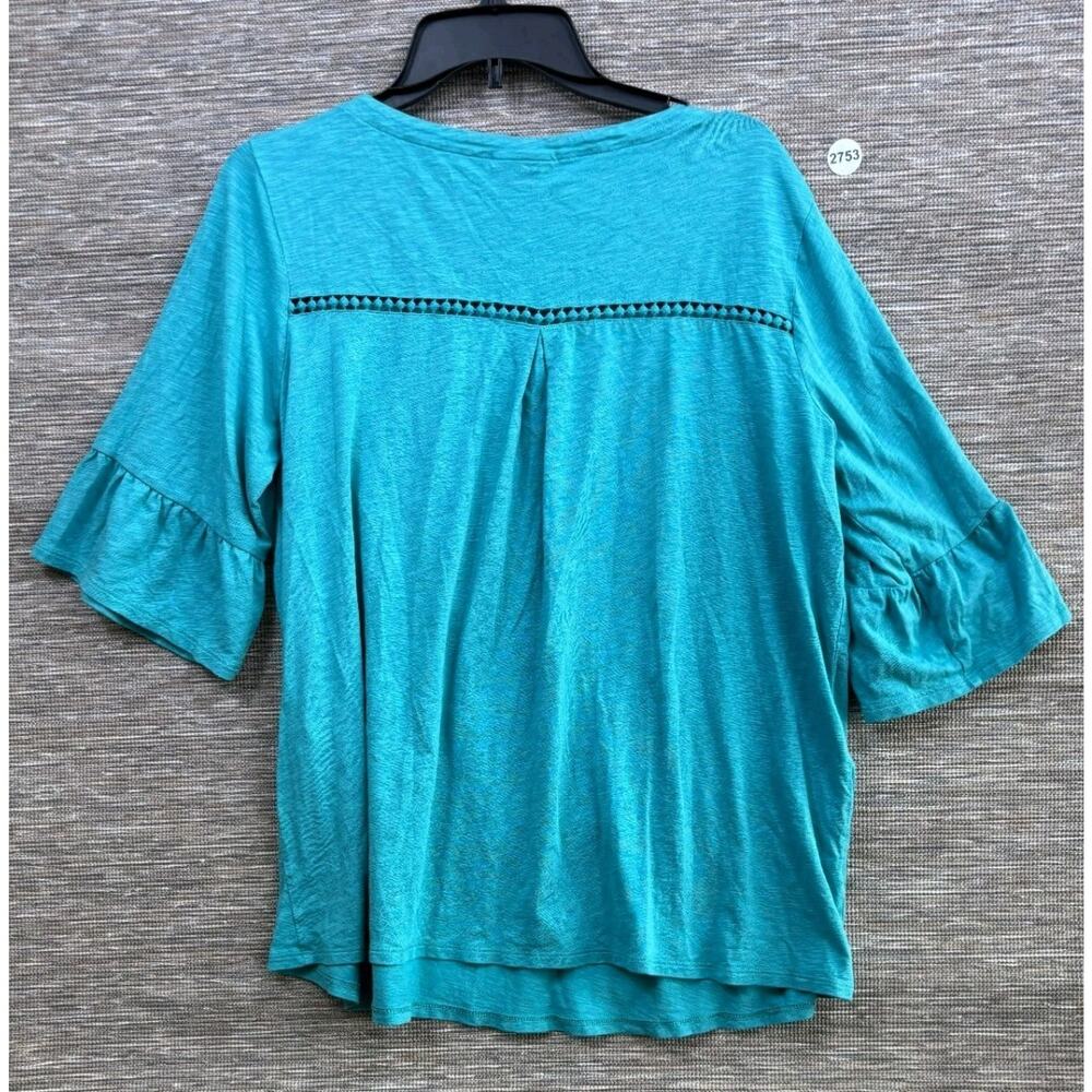 J. Jill Blouse Half Bell Sleeve Lace Inset Back Pullover Top Size 1X Blue - Picture 2 of 7